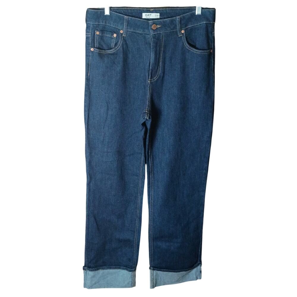 Oat New York Women 8/29 Dark Wash High Rise Straight Leg Cuff Hem Denim Jeans